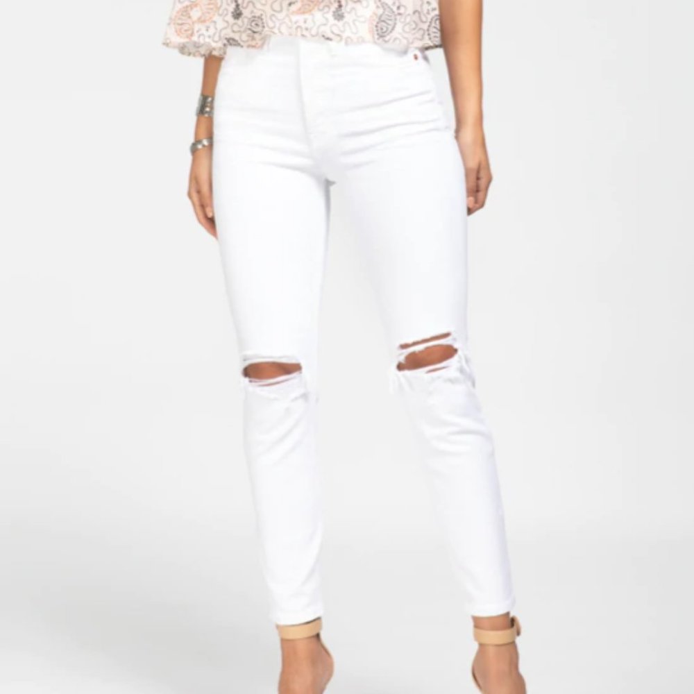 RE/DONE White Destroyed 90s High Rise Ankle Crop Jeans